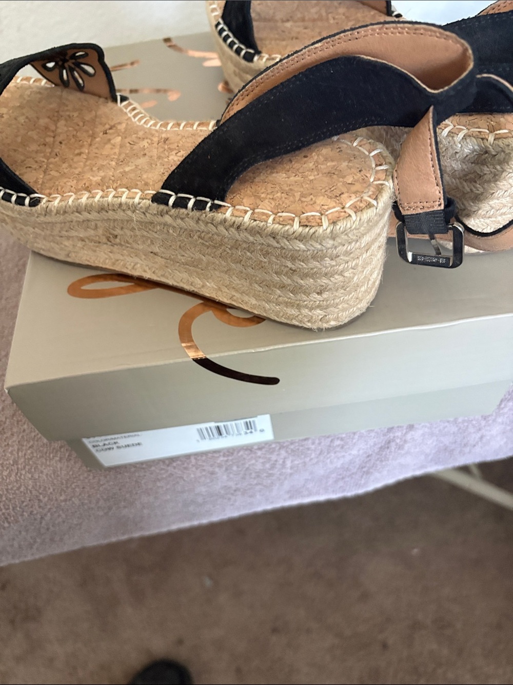 Crown Vintage Black Floral Laser-Cut Espadrille Platforms - Picture 4 of 6